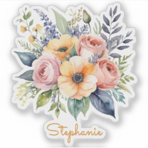 Pegatina Diseño Floral Flores Bonitas con Nombre Personaliz