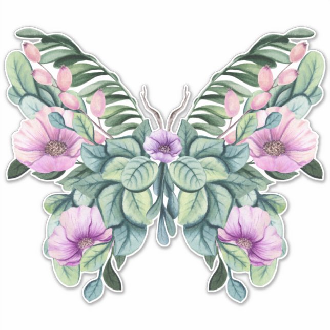 Pegatina Diseño Floral Rústico Mariposa (Anverso)