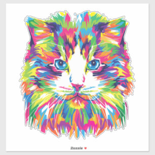 Pegatina Diseño geométrico prismático de cara de gato-32453