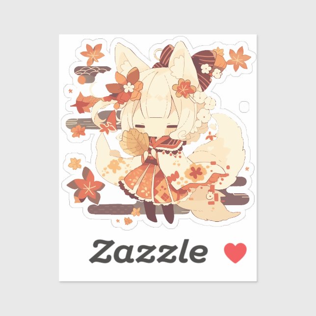 Pegatina Diseño japonés de inspiración cuta de Yokai (Hoja)