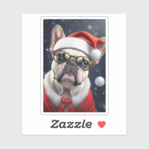 Pegatina Diseño Navideño de Santa con adorable Bulldog Fran