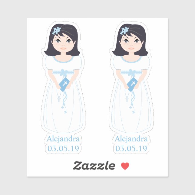 Pegatina Diseño Romántico Comunión Niña con Orla Floral (Hoja)