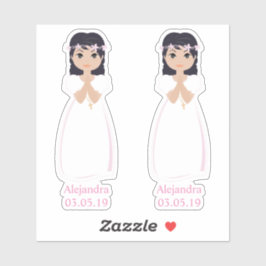 Pegatina Diseño Romántico Comunión Niña con Orla Rosa