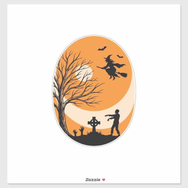 Pegatina Diseño vectorial de bruja de luna de cementerio de (Hoja)