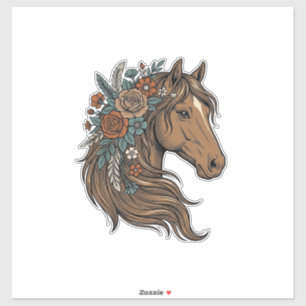 Pegatina diseño vectorial de cabeza de caballo floral vinta