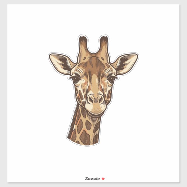 Pegatina Diseño vectorial de cabeza de jirafa grabada vinta (Hoja)