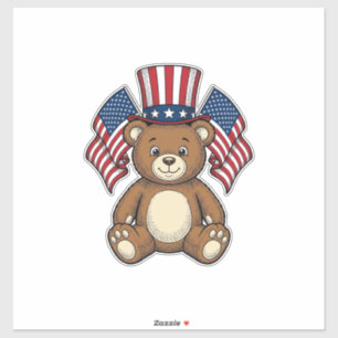 Pegatina Diseño vectorial de oso de peluche patriótico vint