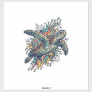 Pegatina Diseño Vectorial de Tortuga Marina Splash Grabado