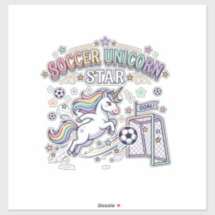 Pegatina Diseño Vectorial Divertido Estrella Fútbol Unicorn