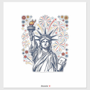 Pegatina Diseño vectorial patriótico de fuegos artificiales
