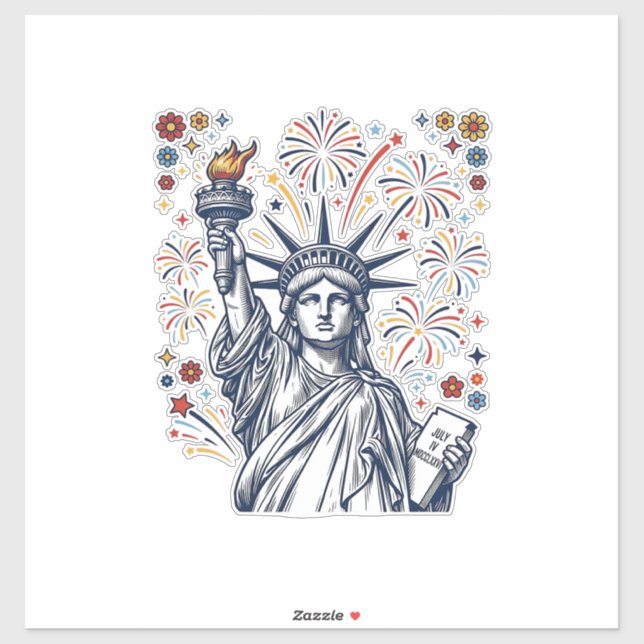 Pegatina Diseño vectorial patriótico de fuegos artificiales (Hoja)