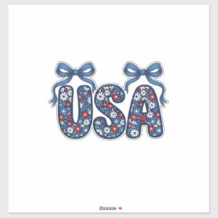 Pegatina Diseño vectorial patriótico de lazo floral USA_1