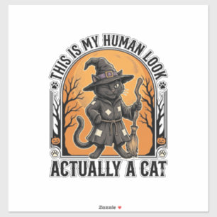 Pegatina Disfraz de gato de Halloween divertido gato bruja 