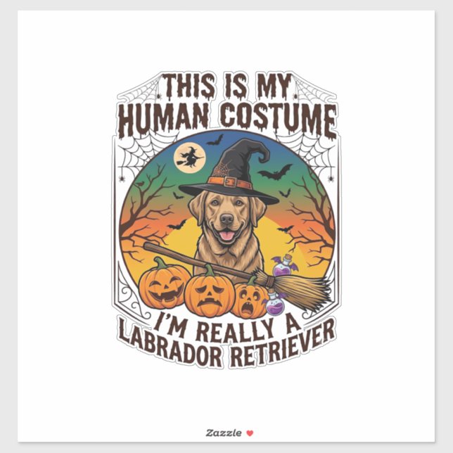 Pegatina Disfraz Humano Labrador Retriever Bruja de Hallowe (Hoja)