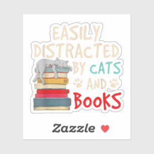 Pegatina Distracción fácil por gatos y libros - Libro del