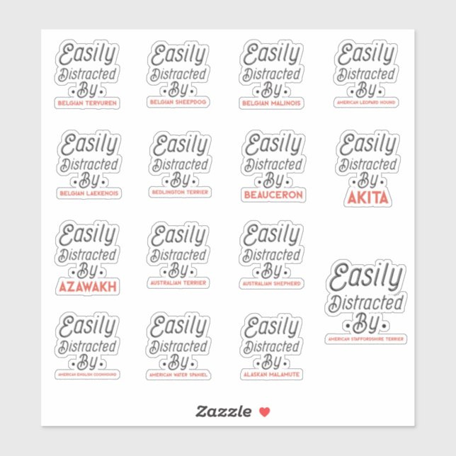Pegatina Distracción fácil por perros, paquete de (Hoja)