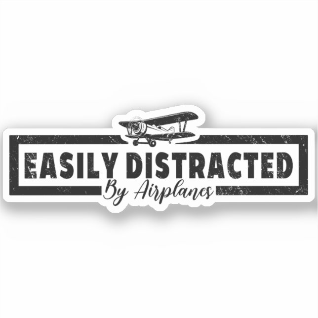 Pegatina Distraído Fácilmente Por Aviones, Divertido Piloto (Anverso)
