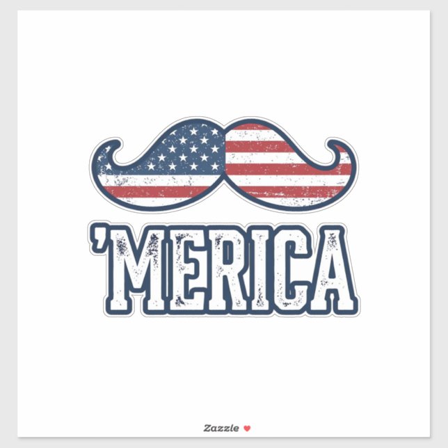 Pegatina Distressed America Mustache Patriotic Vector Desig (Hoja)