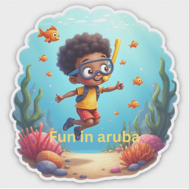 Pegatina Diversión con snorkel en aruba (Anverso)