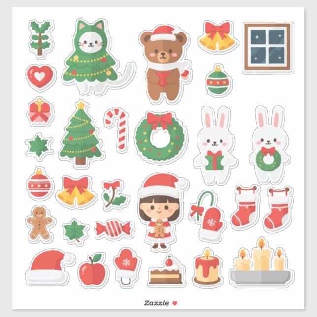 Pegatina ¡Diversión definitiva de Navidad Kawaii! Mega Stic (Hoja)