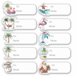 Pegatina Diversión hacia y desde Navidades de playa etiquet