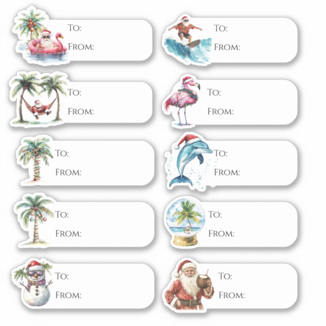 Pegatina Diversión hacia y desde Navidades de playa etiquet (Anverso)