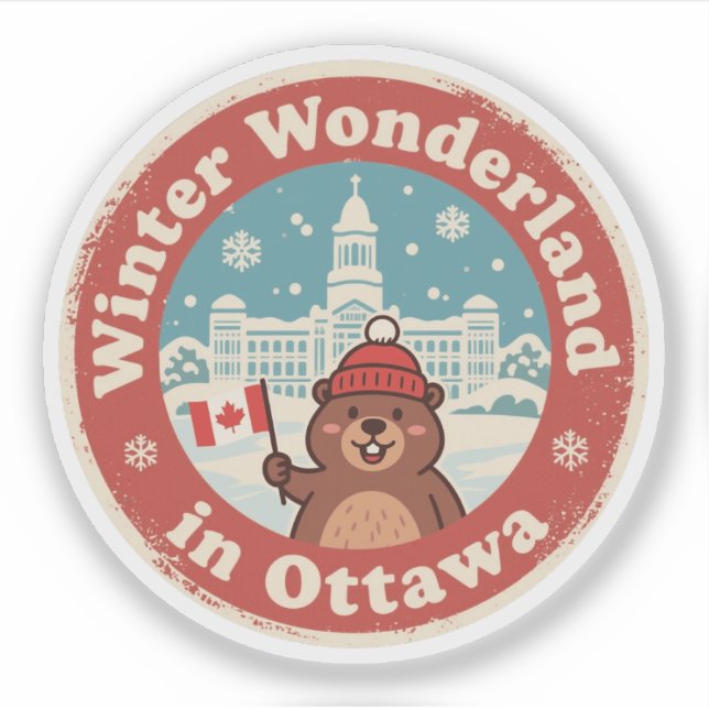 Pegatina Diversión Invernal Retro Ottawa Beaver (Anverso)