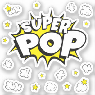 Pegatina ¡Diversión SUPER POP! CON palomitas y estrellas