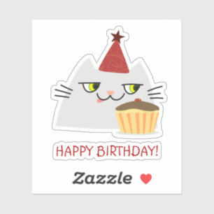 Pegatina divertida de gato de cumpleaños Tarta de