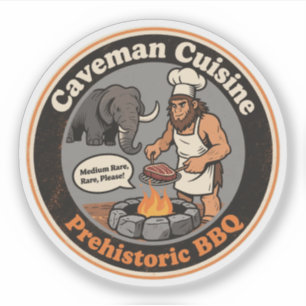 Pegatina Divertida diversión prehistórica en la barbacoa