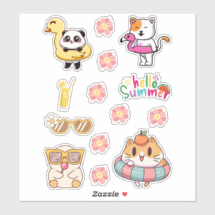 Pegatina Divertida hoja de animales de verano para niños y 