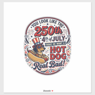 Pegatina Divertido 250º 4 de julio Hot Dog Dachshund