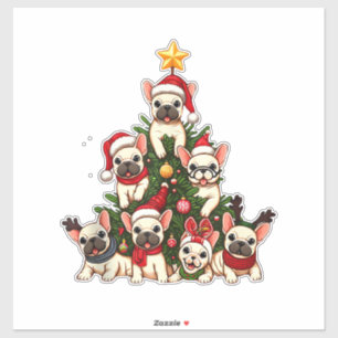 Pegatina Divertido árbol de Navidad francés Bulldog copos d