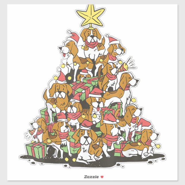 Pegatina Divertido beagle árbol de Navidad para los amantes (Hoja)