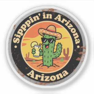Pegatina Divertido Cactus de Arizona Antiguo para Beber