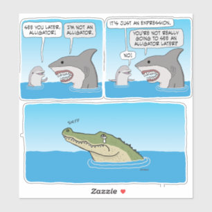 Pegatina Divertido delfín, tiburón y lagarto triste Square