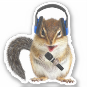 Pegatina Divertido DJ de chipmunk con auriculares y micrófo