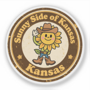 Pegatina Divertido Girasol de Kansas Vaquero Retro Antiguo