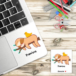 Pegatina Divertido nombre personalizado de Sloth Sleeping