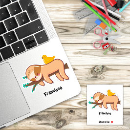 Pegatina Divertido nombre personalizado de Sloth Sleeping