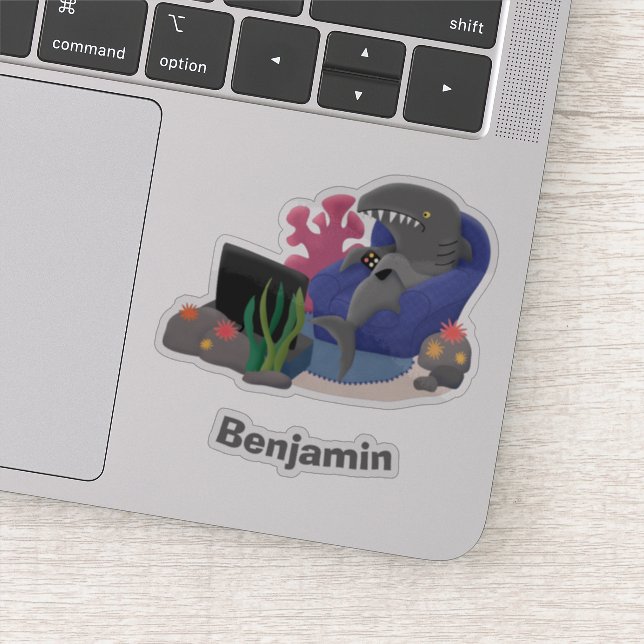 Pegatina Divertido tiburón viendo al personalizado de telev (Detalle)