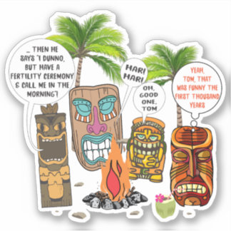 Pegatina Divertido tiki tropical hawaiano cabeza chiste de