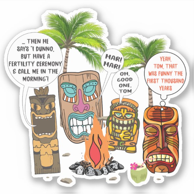 Pegatina Divertido tiki tropical hawaiano cabeza chiste de  (Anverso)