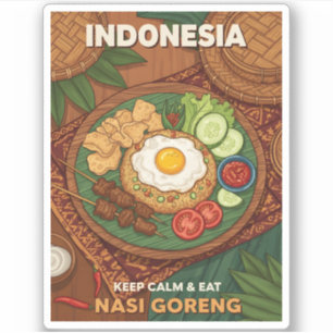 Pegatina Divertido viaje retro Indonesia Nasi Goreng Comida