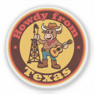 Pegatina Divertido Vintage Texas Longhorn Vaquero Guitarra 