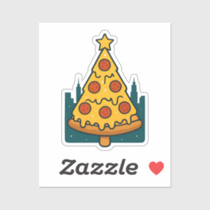 Pegatina Diviértete con Pizza de Navidad en forma de árbol