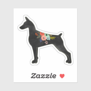 Pegatina Doberman Pinscher Dog Raza Silhouette Boho Floral