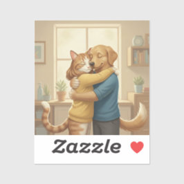 Pegatina Dog and Cat Hug Custom-Cut Vinyl Sticker