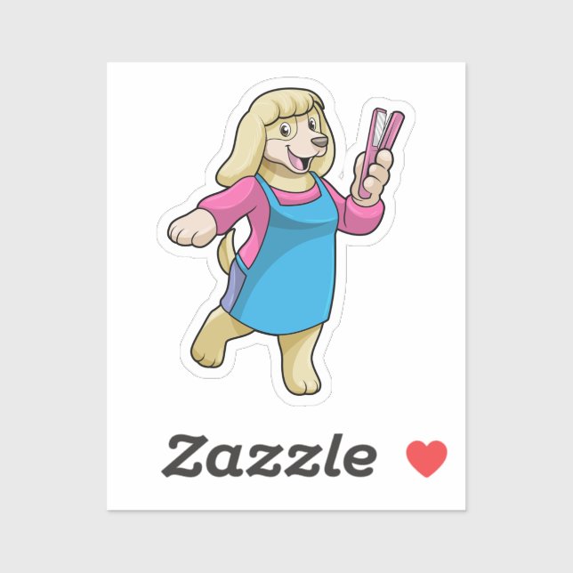 Pegatina Dog as Hairdresser with Comb (Hoja)