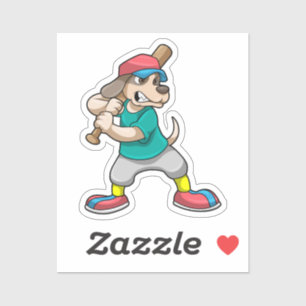 Pegatina Dog at Baseball with Baseball bat